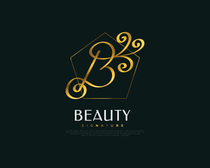 Luxury Gold Letter B Signature Logo. Elegant and Minimalist Letter B Logo with Handwriting Style