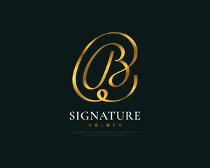 Luxury Gold Letter B Signature Logo. Elegant and Minimalist Letter B Logo with Handwriting Style