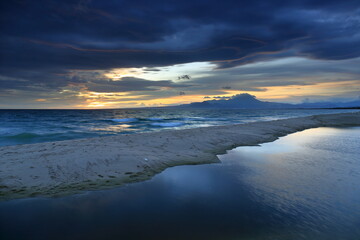 Sunrise from the Japan Sea and Mt.Daisen in Japan