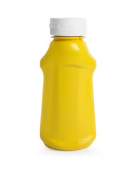 Spicy mustard in plastic bottle isolated on white