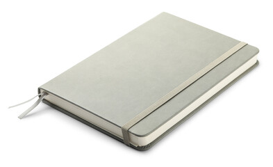 Closed grey office notebook isolated on white