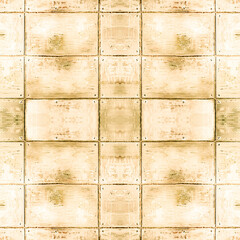Seamless image of an old wall of yellowed, worn slabs. Light background. Seamless symmetrical texture of concrete.
