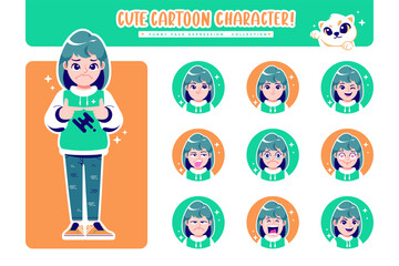 different face emotion nosy girl cartoon character collection 4