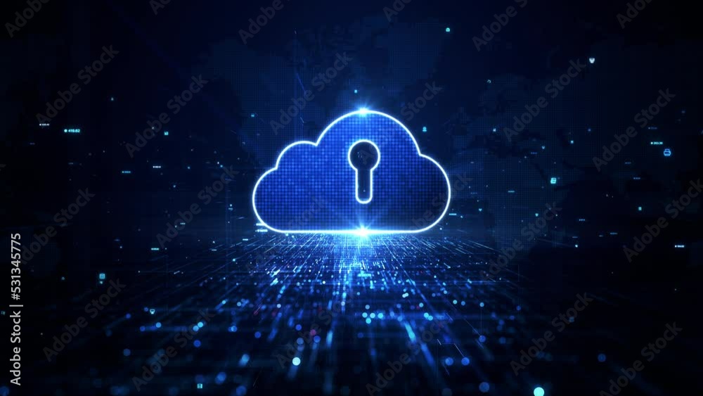 Poster blue digital cloud computing cyber security, digital data network protection, future technology digi