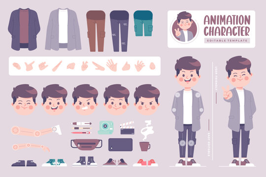 editable animation flat design boy character template
