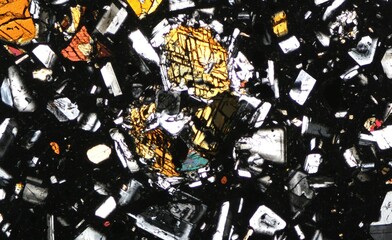 Volcanic rock minerals under microscope