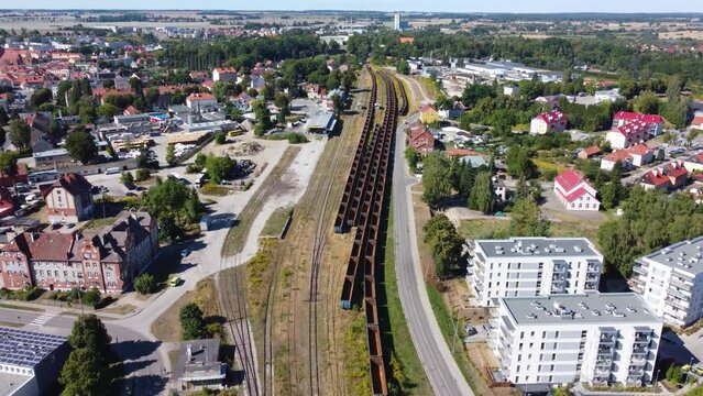 View of the old railway and town city in Poland