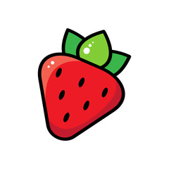 Cartoon vector illustration of a red strawberry with a curly tail. On a white background