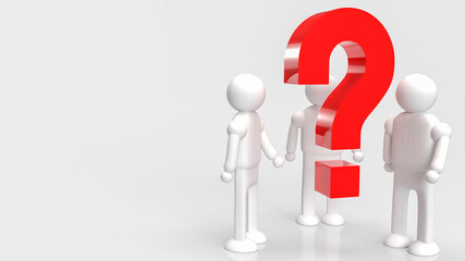 The red question and figure on white background 3d rendering