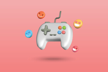Game controller icon on pink background. 3d vector illustration design. Time for happy and fun concept. © yindee