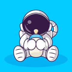 cute baby astronaut holding a milk bottle Cartoon Illustration Vector file. Isolated Premium Vector icon, every object is on separated layer. Flat Cartoon Style