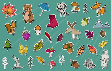 Autumn vector stickers, autumn collection with cute seasonal elements