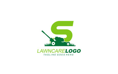 S logo lawncare for branding company. mower template vector illustration for your brand.