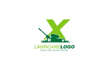 X logo lawncare for branding company. mower template vector illustration for your brand.