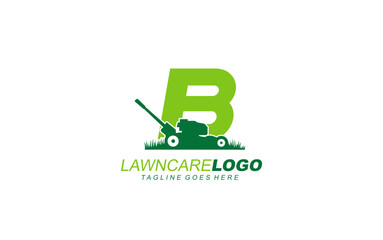 B logo lawncare for branding company. mower template vector illustration for your brand. - obrazy, fototapety, plakaty