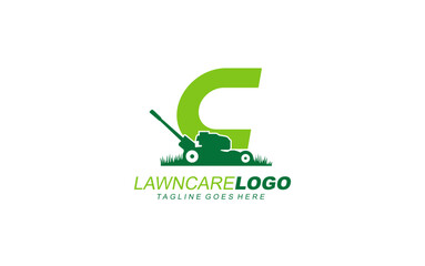 C logo lawncare for branding company. mower template vector illustration for your brand.