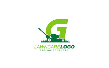 G logo lawncare for branding company. mower template vector illustration for your brand.