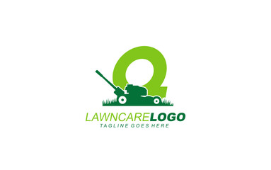 Q logo lawncare for branding company. mower template vector illustration for your brand.