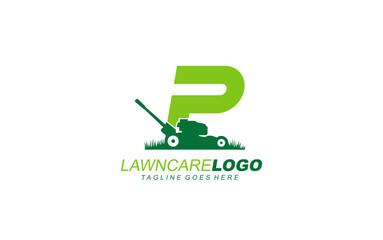 P logo lawncare for branding company. mower template vector illustration for your brand.