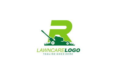 R logo lawncare for branding company. mower template vector illustration for your brand.