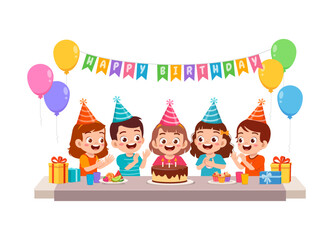 little kid blow candle on birthday party with friend