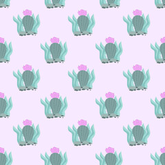 Illustration vector graphic seamless pattern abstract cactus free vector. Print on cloth, fabric, linen, textile and wallpaper background