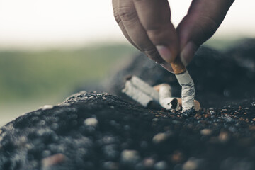 The smoke of a burning cigarette, Stop smoking concept.