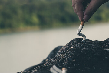 The smoke of a burning cigarette, Stop smoking concept.