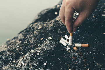 The smoke of a burning cigarette, Stop smoking concept.