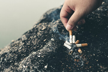 The smoke of a burning cigarette, Stop smoking concept.