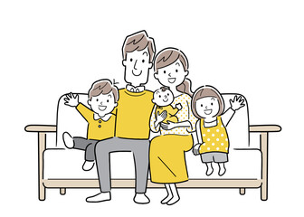 ベクターイラスト素材：ソファに座る5人家族

