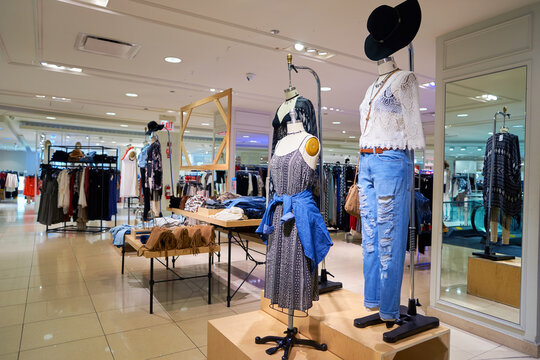 CHICAGO, IL - APRIL 01, 2016: inside Forever 21 store. Forever 21 is an American chain of fast fashion retailers with its headquarters in Los Angeles.