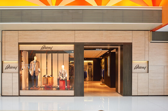 HONG KONG - JANUARY 26, 2016: Brioni store at the Elements shopping mall. Brioni is an Italian menswear couture house owned by French holding company Kering.