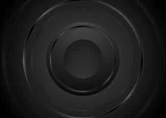 Black abstract minimal circular background with glossy rings. Geometric vector design