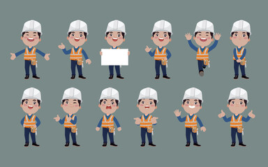 Repairman with different poses. vector