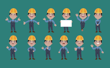Repairman with different poses. vector