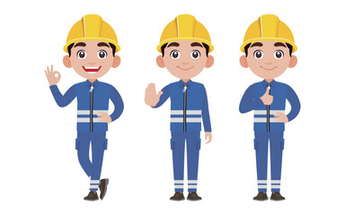 Repairman with different poses. vector