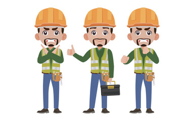 Repairman with different poses. vector