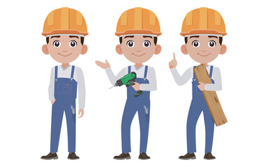 Repairman with different poses. vector