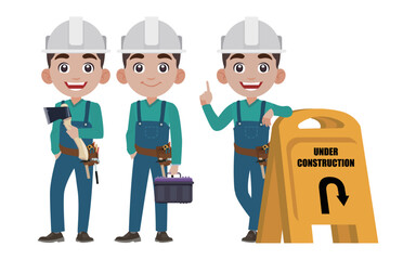 Repairman with different poses. vector