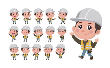 Repairman with different poses. vector
