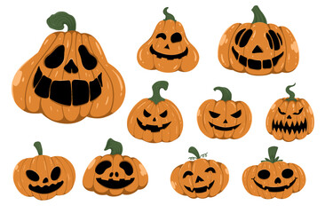 10 Halloween pumpkins cute hand drawn vector 