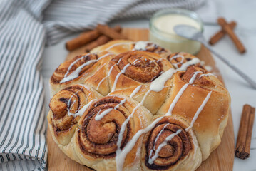 Cinnamon buns. Beautiful fresh cinnamon rolls