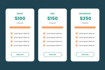Minimalist card pricelist ui design template vector. Suitable for designing content for mobile applications and website landing page