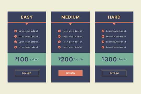 Retro card pricelist ui design template vector. Suitable for designing content for mobile applications and website landing page