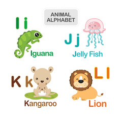 Cute animal alphabet from Letter I to L