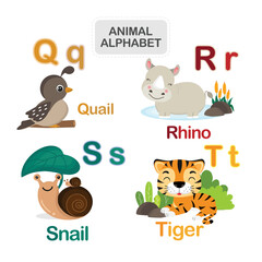 Cute animal alphabet from Letter Q to T
