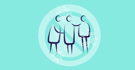 Digital illustration of three people over a prohibition sign During coronavirus covid19 pandemic