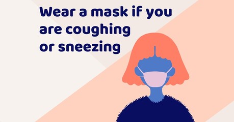 Digital illustration of words with a woman wearing a face mask During coronavirus covid19 pandemic