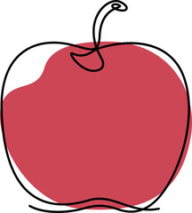 apple colored one line drawing illustration